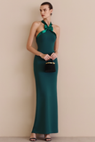 Emerald Green Halter Long Formal Dress with Bow