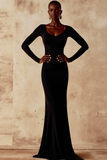 Black Maxi Mermaid Evening Dress with Sleeves