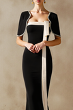Black White Mermaid Long Formal Dress with Sleeves