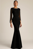 Black Round Neck Mermaid Long Formal Dress