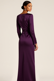Dark Purple Round Neck Long Formal Dress with Bow