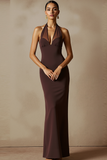 Brown Long Halter Mermaid Formal Dress