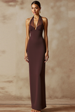 Brown Long Halter Mermaid Formal Dress