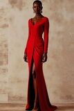 Red Maxi V-Neck Mermaid Formal Dress with Slit