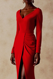 Red Maxi V-Neck Mermaid Formal Dress with Slit