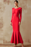 Red Maxi Mermaid Round Neck Formal Dress
