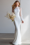 White Long Sleeves Round Neck Wedding Dress