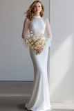White Long Sleeves Round Neck Wedding Dress