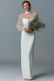 White High Neck Sheath Long Sleeves Wedding Dress