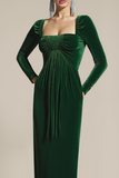 Emerald Green Sheath Velvet Maxi Holiday Party Dress with Sleeves