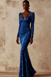 Royal Blue Mermaid Velvet Long Holiday Party Dress