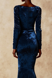 Royal Blue Mermaid Velvet Long Holiday Party Dress