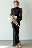 White Chiffon High Neck Long Wedding Dress with Sleeves