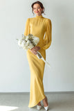 White Chiffon High Neck Long Wedding Dress with Sleeves