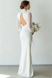 White Chiffon High Neck Long Wedding Dress with Sleeves