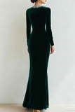 Dark Green Mermaid Velvet Ruched Long Holiday Party Dress with Slit