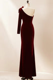Burgundy Mermaid Velvet Maxi Holiday Party Dress with Bow
