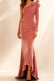 Burgundy Mermaid Velvet Maxi Holiday Party Dress with Bow