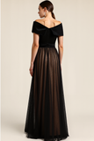 Black A-Line Off the Shoulder Long Formal Dress with Sash