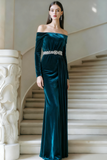 Sparkly Peacock Blue Mermaid Long Formal Dress with Rhinestones