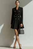 Black Double Breasted Peak Lapel Short Blazer Dress