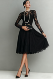 Black Lace Long Sleeves Scoop Neck Short Cocktail Dress