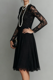 Black Lace Long Sleeves Scoop Neck Short Cocktail Dress