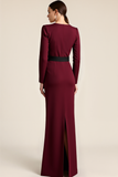 Burgundy Jewel Neck Long Sleeves Formal Dress with Bows