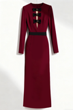 Burgundy Jewel Neck Long Sleeves Formal Dress with Bows
