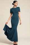 Sparkly Peacock Blue Mermaid Jewel Neck Formal Dress with Cape