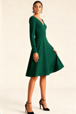 Emerald Green V-Neck A-Line Midi Semi-Formal Dress