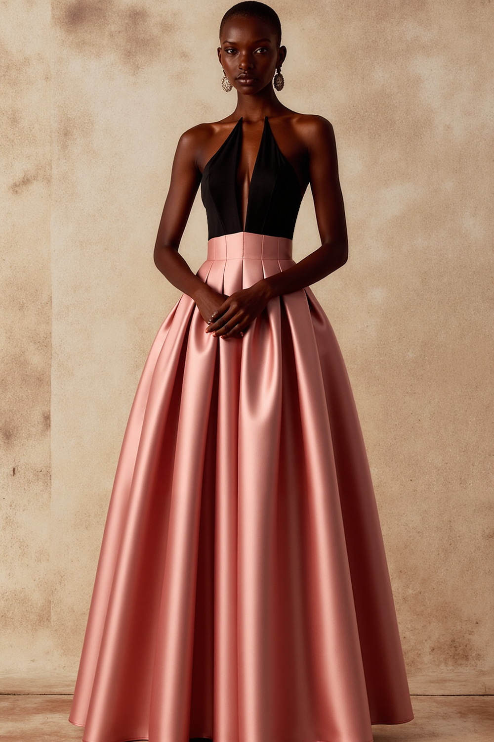 Vintage Rose Black A Line Long Formal Dress