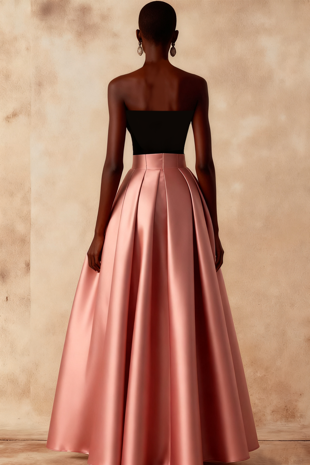 Vintage Rose Black A Line Long Formal Dress