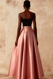 Vintage Rose Black A Line Long Formal Dress
