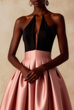 Vintage Rose Black A Line Long Formal Dress