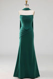 Black Ruched Satin Mermaid Strapless Long Formal Dress