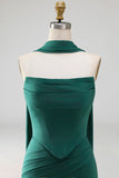 Black Ruched Satin Mermaid Strapless Long Formal Dress