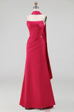 Black Ruched Satin Mermaid Strapless Long Formal Dress