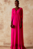 Fuchsia V-Neck Long Chiffon Evening Dress