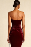 Burgundy Mermaid Ruched Long Velvet Holiday Party Dress