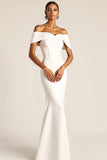 White Mermaid Off the Shoulder Long Corset Formal Dress