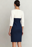 Navy White Bodycon Keyhole Short Cocktail Dress with Sleeves