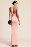 Pink Mermaid One Shoulder Neck Scarf Long Bridesmaid Dress