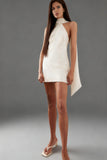 White Backless Neck Scarf Bodycon Short Bridal Shower Dress
