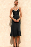 Sparkly Mermaid Midi Little Black Dress with Pearls