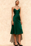 Sparkly Emerald Green Mermaid Midi Semi-Formal Dress with Pearls