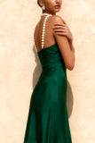 Sparkly Emerald Green Mermaid Midi Semi-Formal Dress with Pearls