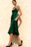 Sparkly Emerald Green Mermaid Midi Semi-Formal Dress with Pearls