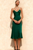 Sparkly Emerald Green Mermaid Midi Semi-Formal Dress with Pearls