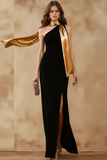 Black Long Sheath One Shoulder Formal Dress with Slit